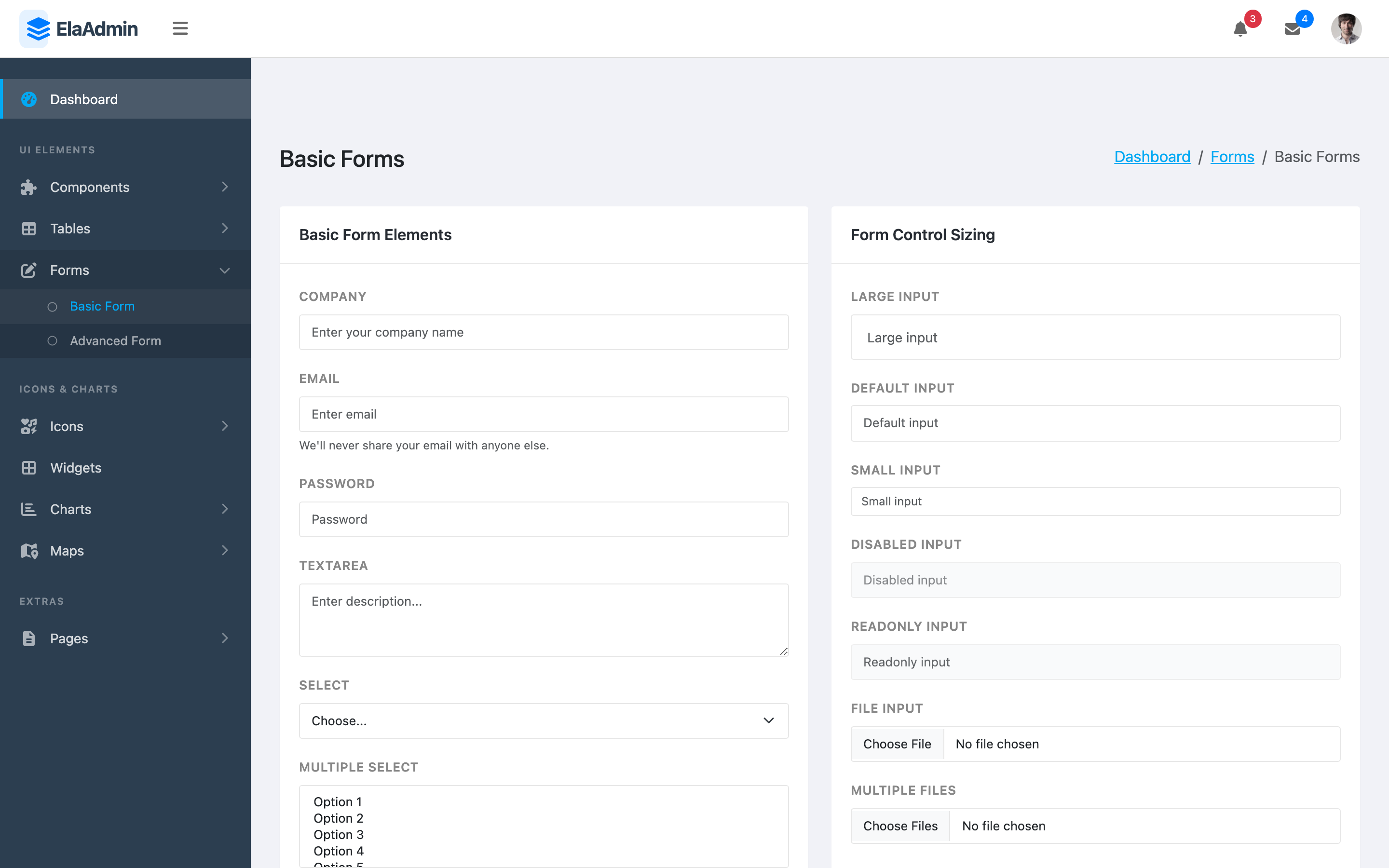 ElaAdmin Forms page